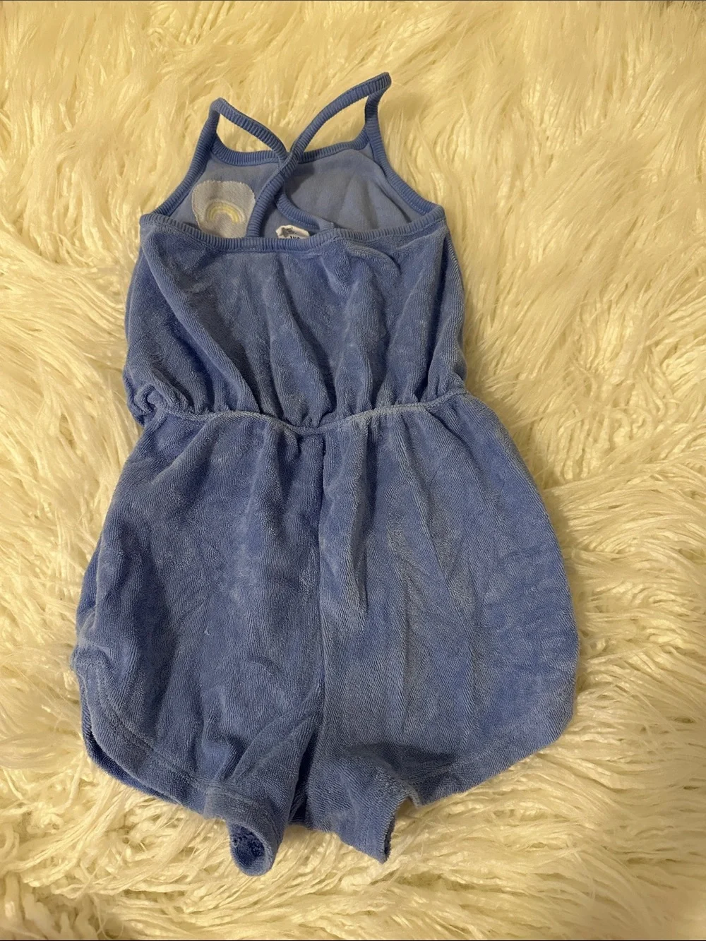 GAP Blue Terry Romper with Rainbow Patch